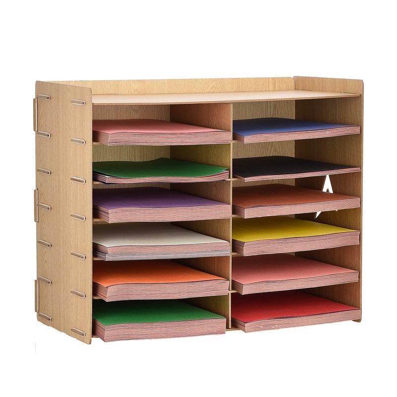 AdirOffice Adir Wood Paper Storage Organizer - Construction Paper Storage - Vertical File Mail Sorter - A Stylish Look for Home, Office, Classroom and More - Wood Grain (12 Compartment) - Image 1